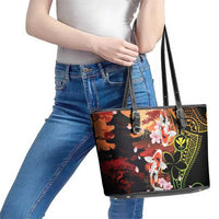 Hawaiian and Japanese Leather Tote Bag Koi Fish With Kanaka Polynesian Tattoo - Polynesian Pride