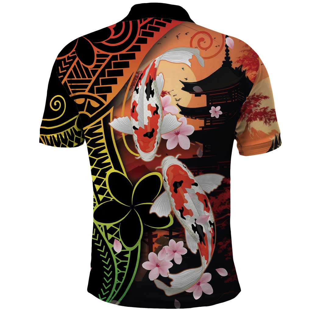 Hawaiian and Japanese Polo Shirt Koi Fish With Kanaka Polynesian Tattoo - Polynesian Pride