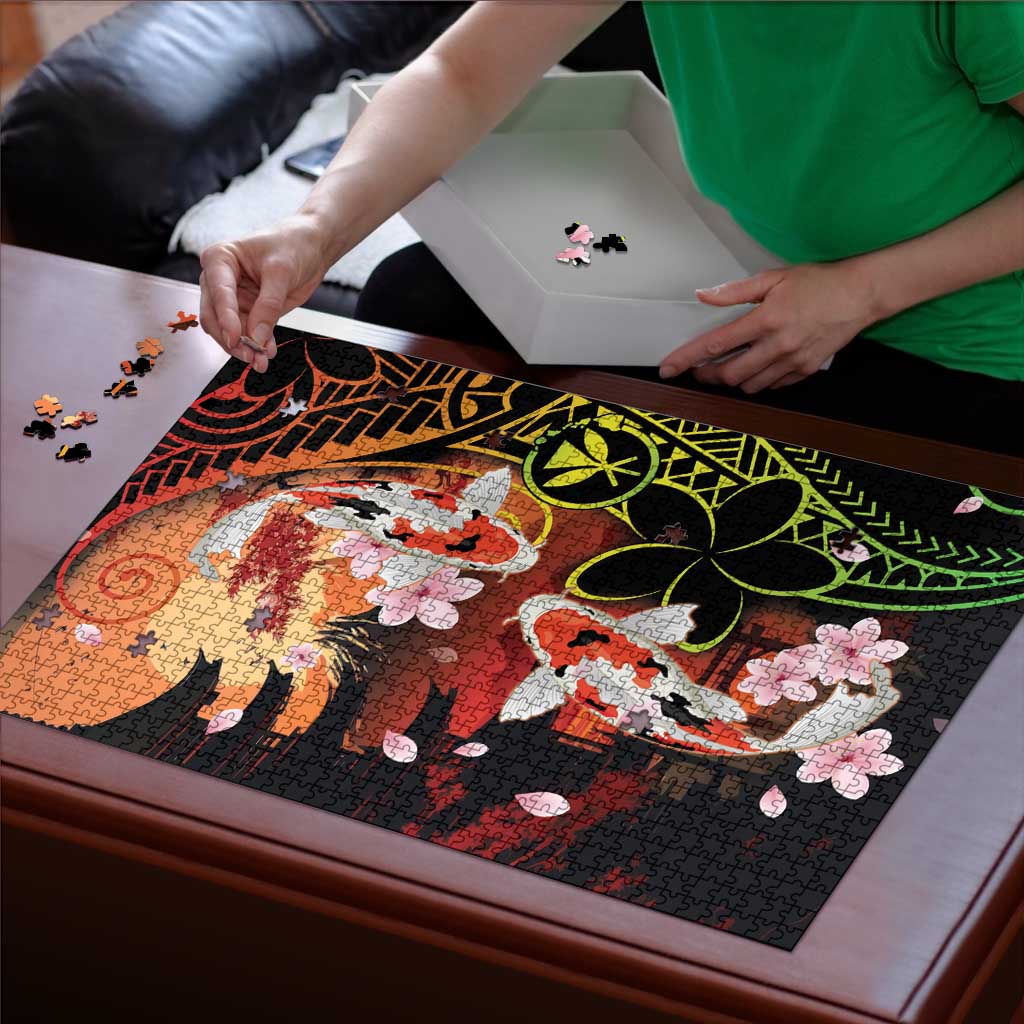 Hawaiian and Japanese Puzzle Koi Fish With Kanaka Polynesian Tattoo - Polynesian Pride
