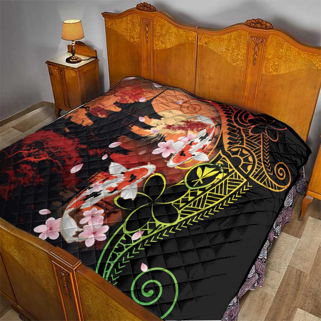Hawaiian and Japanese Quilt Koi Fish With Kanaka Polynesian Tattoo - Polynesian Pride