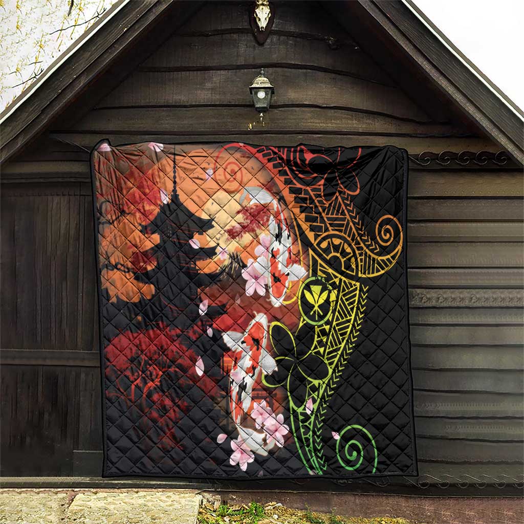 Hawaiian and Japanese Quilt Koi Fish With Kanaka Polynesian Tattoo - Polynesian Pride