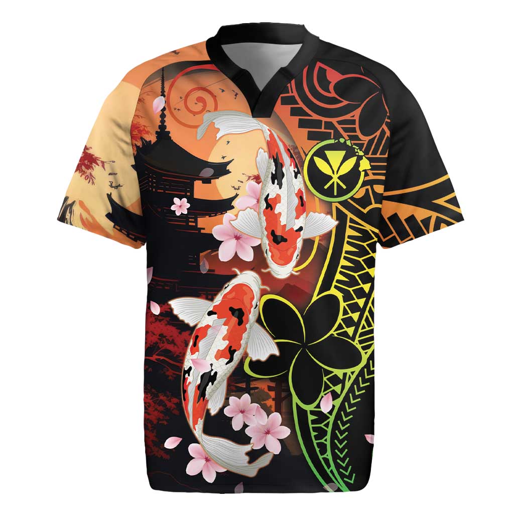 Hawaiian and Japanese Rugby Jersey Koi Fish With Kanaka Polynesian Tattoo - Polynesian Pride