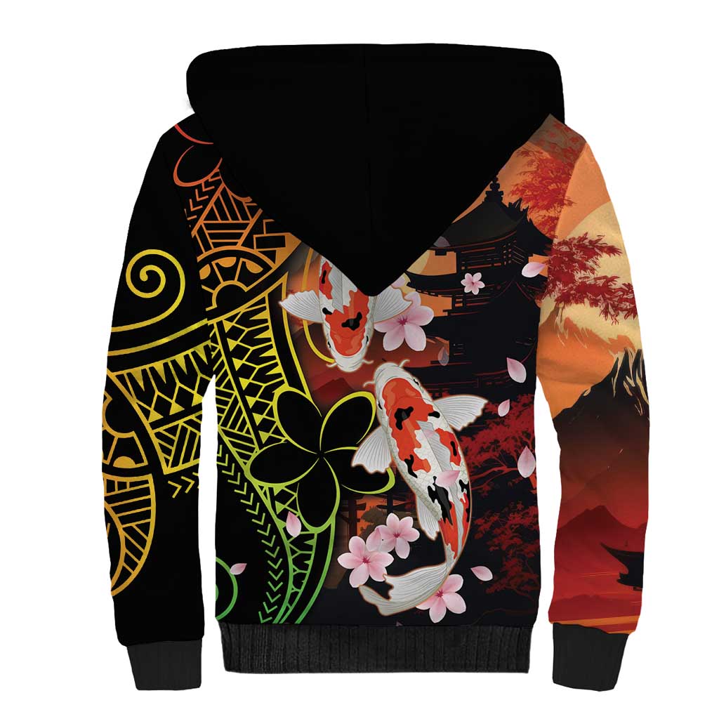 Hawaiian and Japanese Sherpa Hoodie Koi Fish With Kanaka Polynesian Tattoo - Polynesian Pride