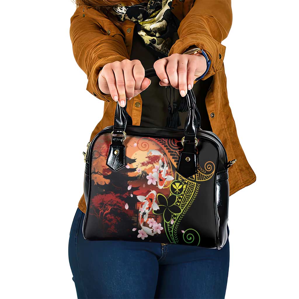 Hawaiian and Japanese Shoulder Handbag Koi Fish With Kanaka Polynesian Tattoo LT14 One Size Black - Polynesian Pride