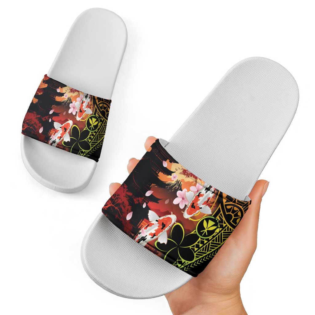 Hawaiian and Japanese Slide Sandals Koi Fish With Kanaka Polynesian Tattoo - Polynesian Pride