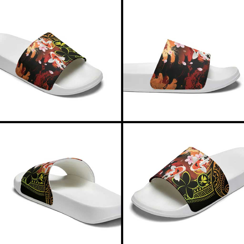 Hawaiian and Japanese Slide Sandals Koi Fish With Kanaka Polynesian Tattoo - Polynesian Pride