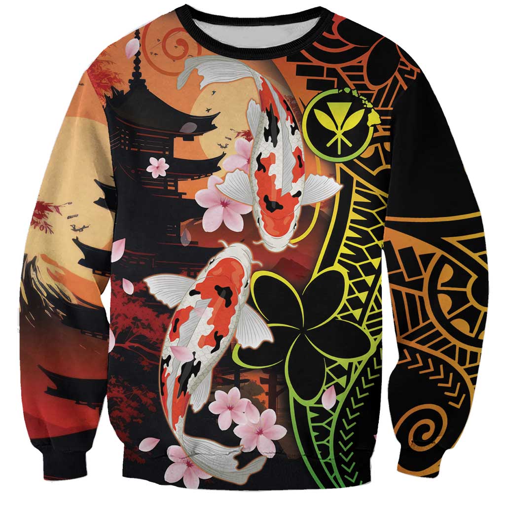 Hawaiian and Japanese Sweatshirt Koi Fish With Kanaka Polynesian Tattoo LT14 Unisex Black - Polynesian Pride