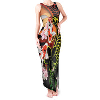 Hawaiian and Japanese Tank Maxi Dress Koi Fish With Kanaka Polynesian Tattoo - Polynesian Pride