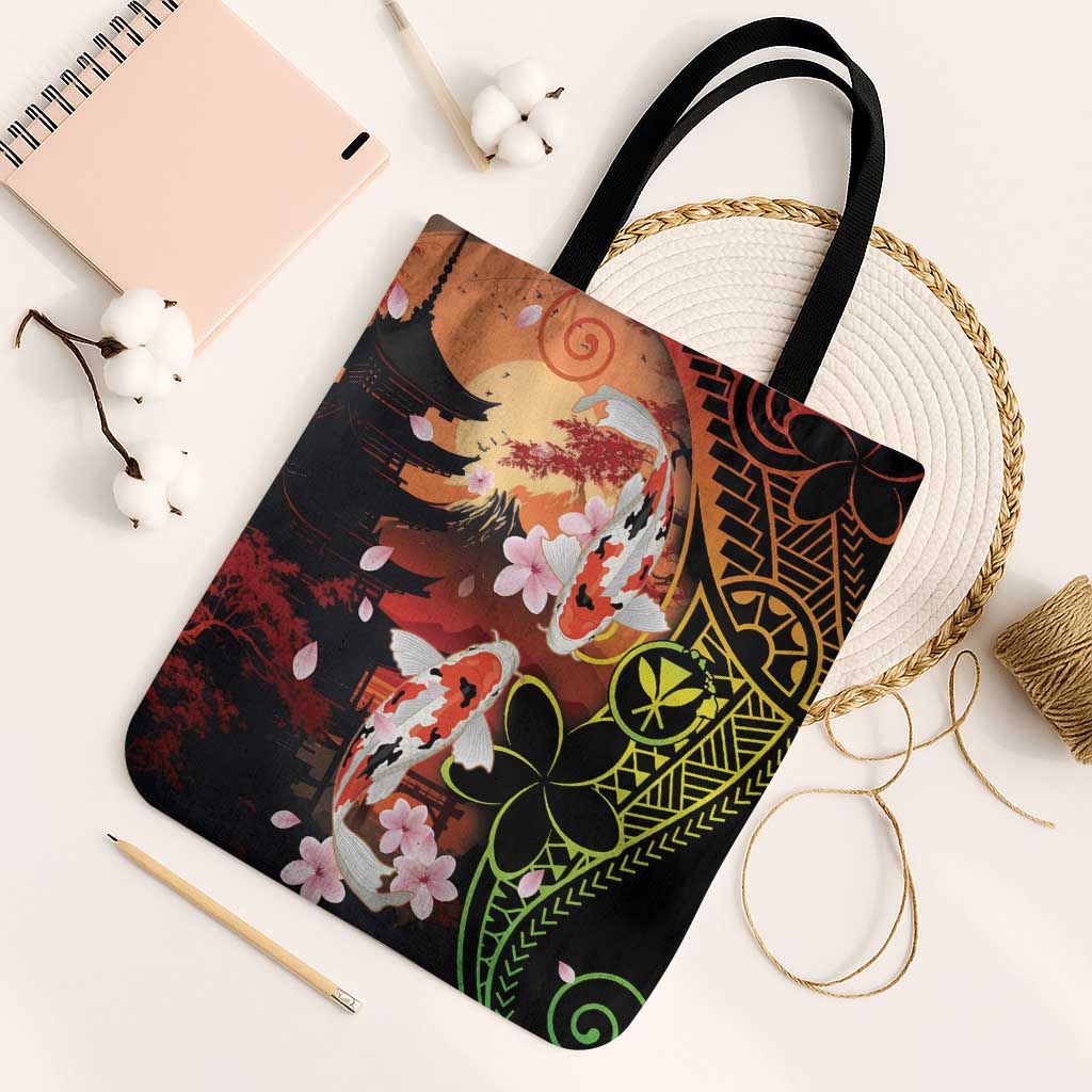 Hawaiian and Japanese Tote Bag Koi Fish With Kanaka Polynesian Tattoo LT14 Black Strap One Size Black - Polynesian Pride