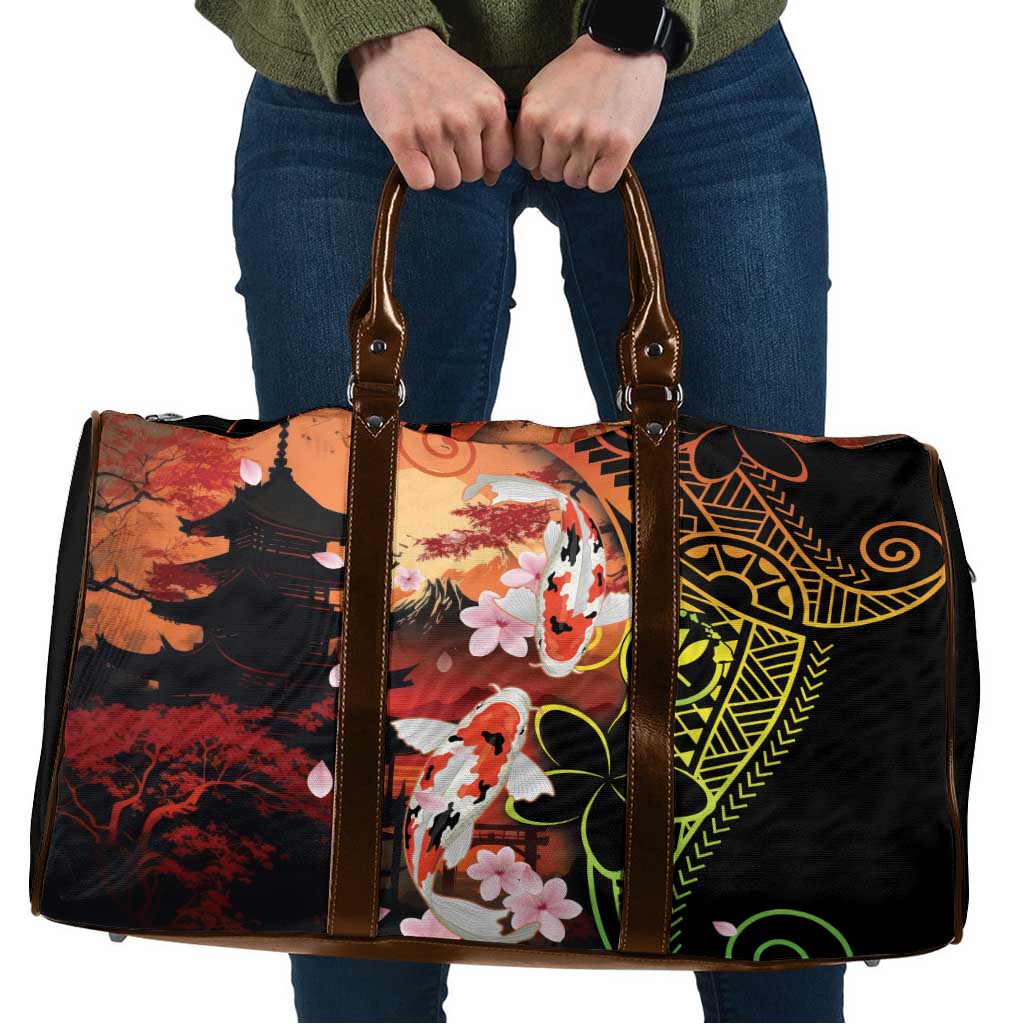 Hawaiian and Japanese Travel Bag Koi Fish With Kanaka Polynesian Tattoo LT14 Black - Polynesian Pride