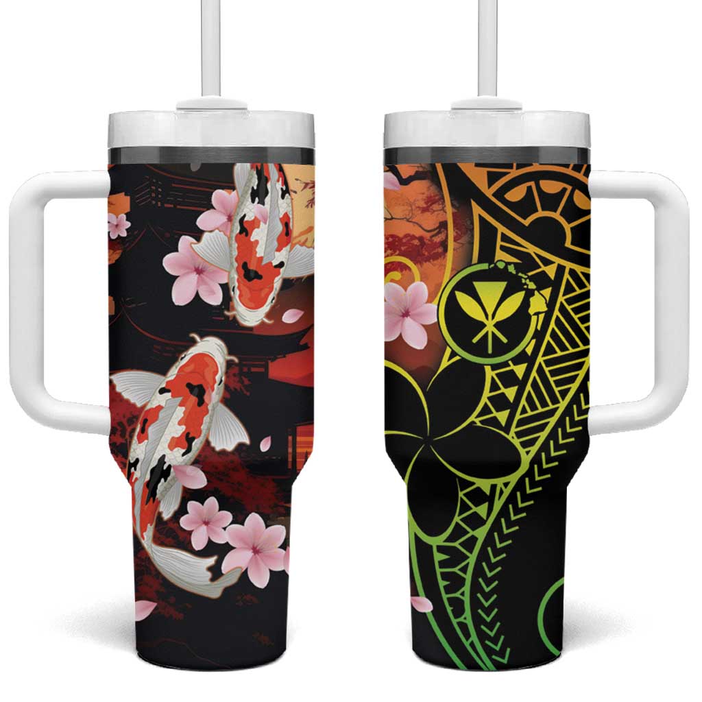 Hawaiian and Japanese Tumbler With Handle Koi Fish With Kanaka Polynesian Tattoo - Polynesian Pride
