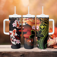 Hawaiian and Japanese Tumbler With Handle Koi Fish With Kanaka Polynesian Tattoo - Polynesian Pride
