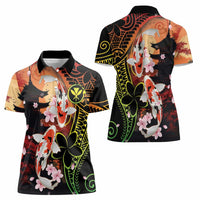 Hawaiian and Japanese Women Polo Shirt Koi Fish With Kanaka Polynesian Tattoo LT14 - Polynesian Pride