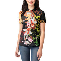 Hawaiian and Japanese Women Polo Shirt Koi Fish With Kanaka Polynesian Tattoo LT14 - Polynesian Pride