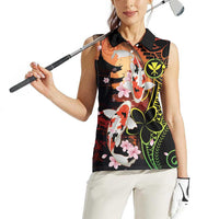 Hawaiian and Japanese Women Sleeveless Polo Shirt Koi Fish With Kanaka Polynesian Tattoo - Polynesian Pride
