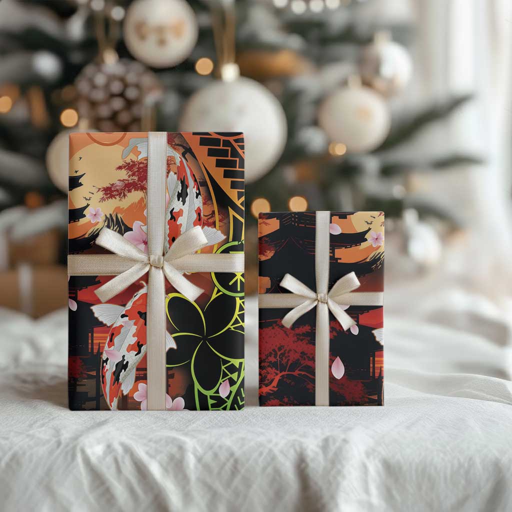 Hawaiian and Japanese Wrapping Paper Kanaka With Koi Fish Polynesian Tattoo - Polynesian Pride