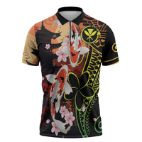 Hawaiian and Japanese Zipper Polo Shirt Koi Fish With Kanaka Polynesian Tattoo - Polynesian Pride