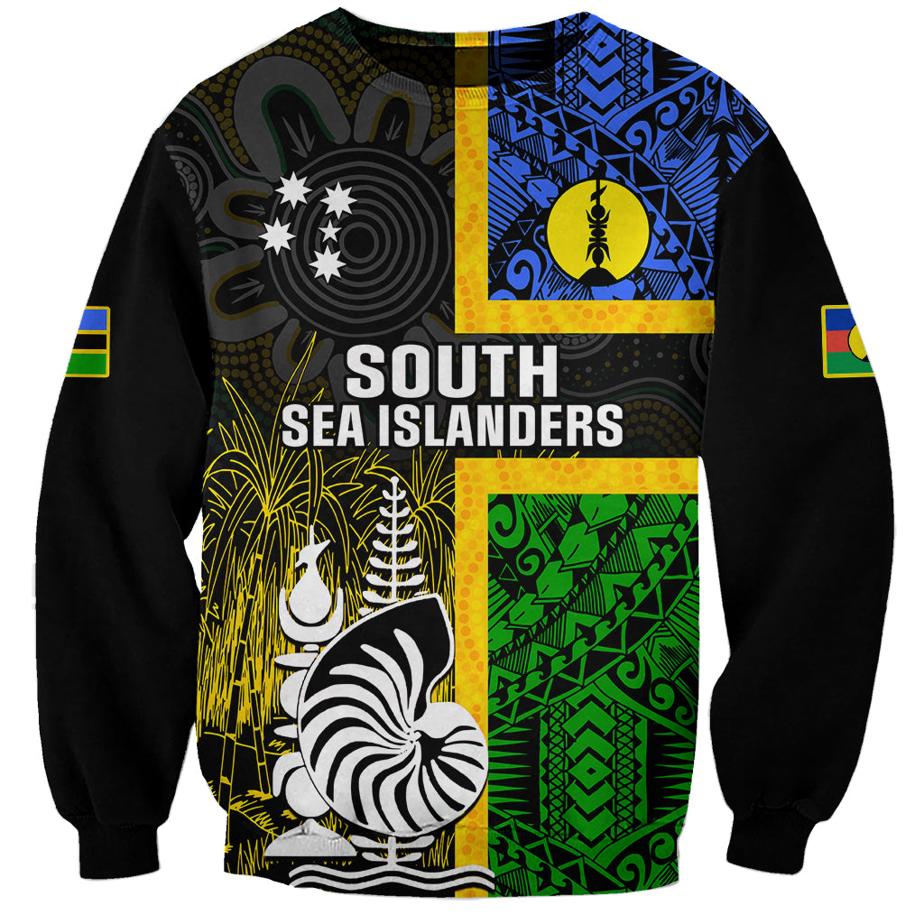Personalised South Sea Islanders Sweatshirt Kanakas With New Caledonia Coat Of Arms LT14 Unisex Black - Polynesian Pride