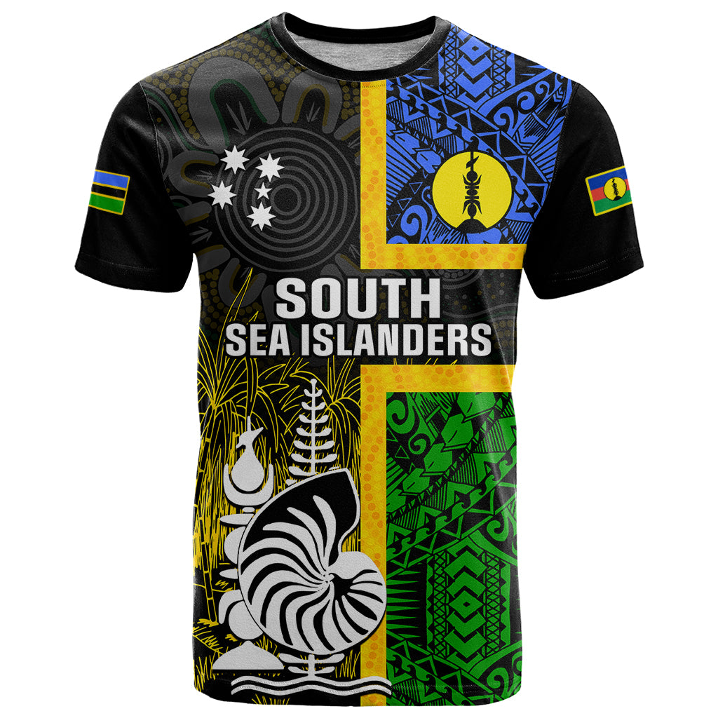 Personalised South Sea Islanders T Shirt Kanakas With New Caledonia Coat Of Arms LT14 Black - Polynesian Pride