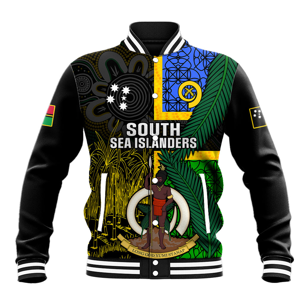 Personalised South Sea Islanders Baseball Jacket Kanakas With Vanuatu Coat Of Arms LT14 Unisex Black - Polynesian Pride