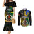 Personalised South Sea Islanders Couples Matching Mermaid Dress and Long Sleeve Button Shirts Kanakas With Vanuatu Coat Of Arms LT14 Black - Polynesian Pride