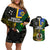 Personalised South Sea Islanders Couples Matching Off Shoulder Short Dress and Hawaiian Shirt Kanakas With Vanuatu Coat Of Arms LT14 Black - Polynesian Pride