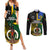Personalised South Sea Islanders Couples Matching Summer Maxi Dress and Long Sleeve Button Shirts Kanakas With Vanuatu Coat Of Arms LT14 Black - Polynesian Pride