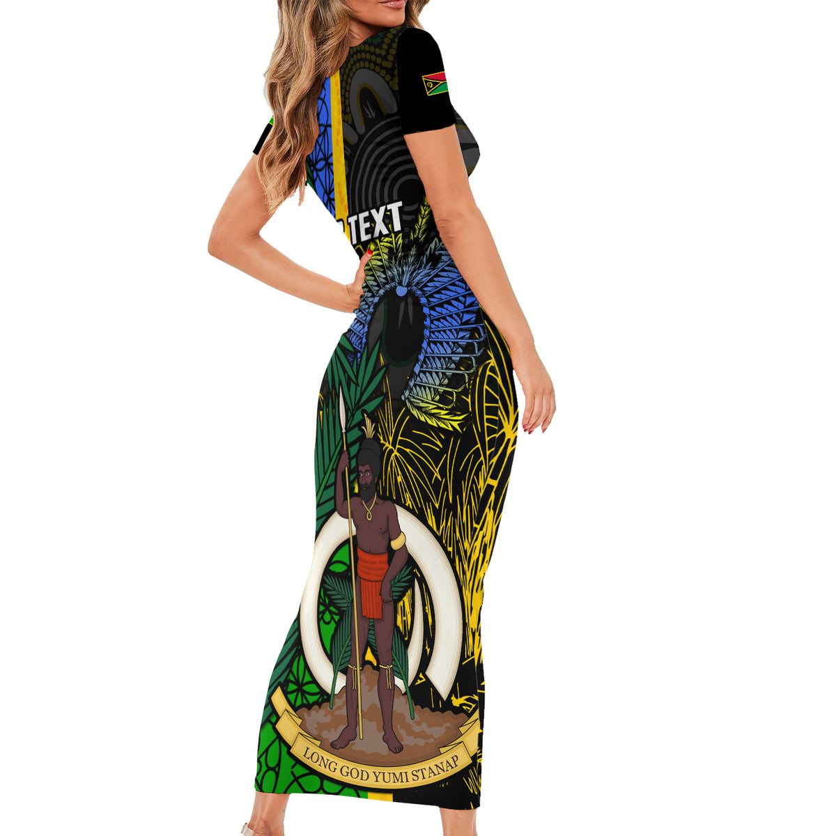 Personalised South Sea Islanders Family Matching Short Sleeve Bodycon Dress and Hawaiian Shirt Kanakas With Vanuatu Coat Of Arms LT14 - Polynesian Pride