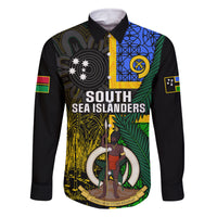 Personalised South Sea Islanders Family Matching Summer Maxi Dress and Hawaiian Shirt Kanakas With Vanuatu Coat Of Arms LT14 Dad's Shirt - Long Sleeve Black - Polynesian Pride
