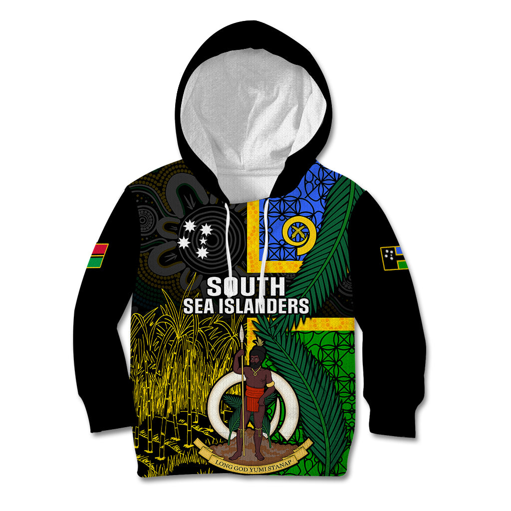 Personalised South Sea Islanders Kid Hoodie Kanakas With Vanuatu Coat Of Arms LT14 Hoodie Black - Polynesian Pride