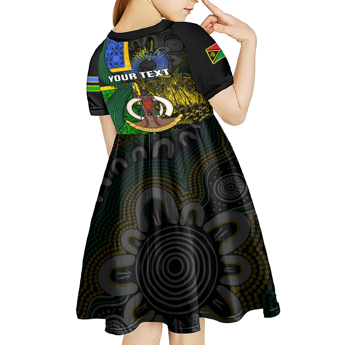 Personalised South Sea Islanders Kid Short Sleeve Dress Kanakas With Vanuatu Coat Of Arms LT14 - Polynesian Pride