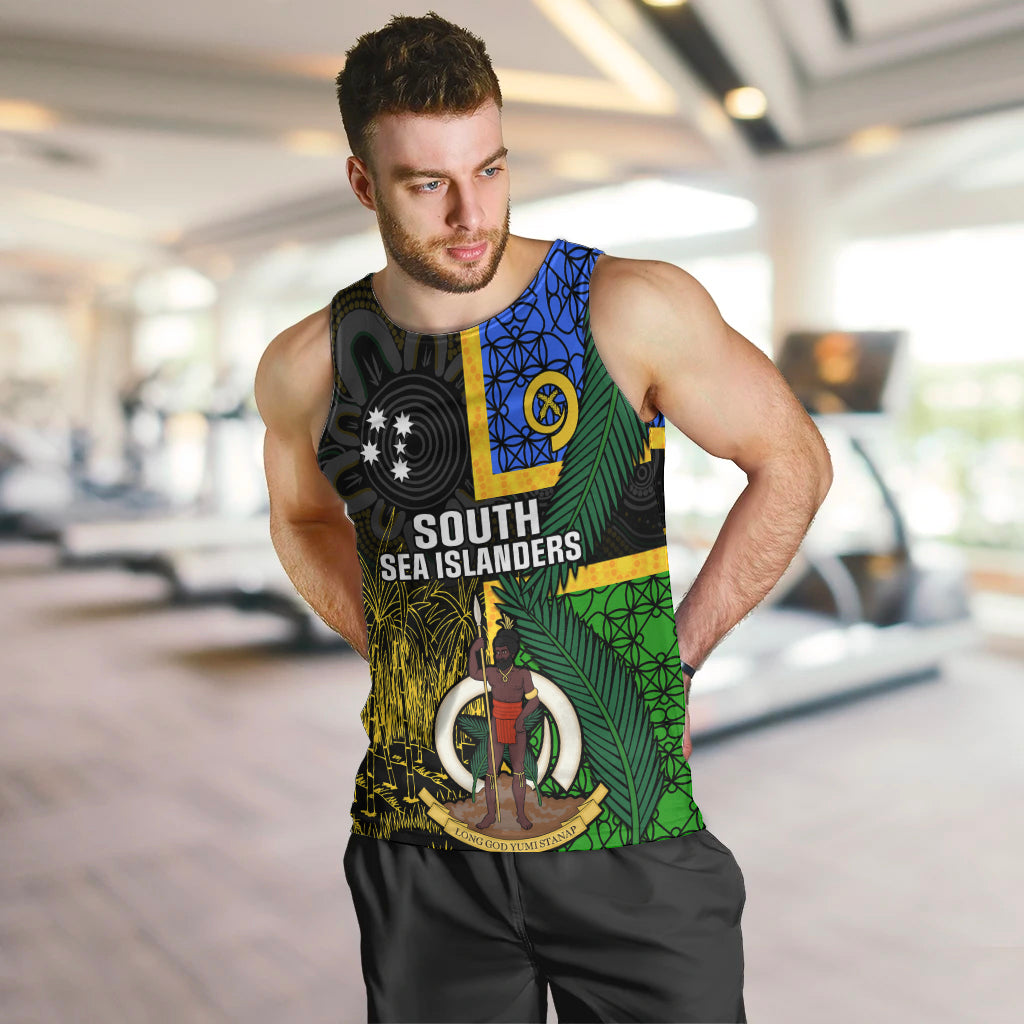 Personalised South Sea Islanders Men Tank Top Kanakas With Vanuatu Coat Of Arms LT14 - Polynesian Pride