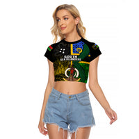 Personalised South Sea Islanders Raglan Cropped T Shirt Kanakas With Vanuatu Coat Of Arms LT14 Female Black - Polynesian Pride