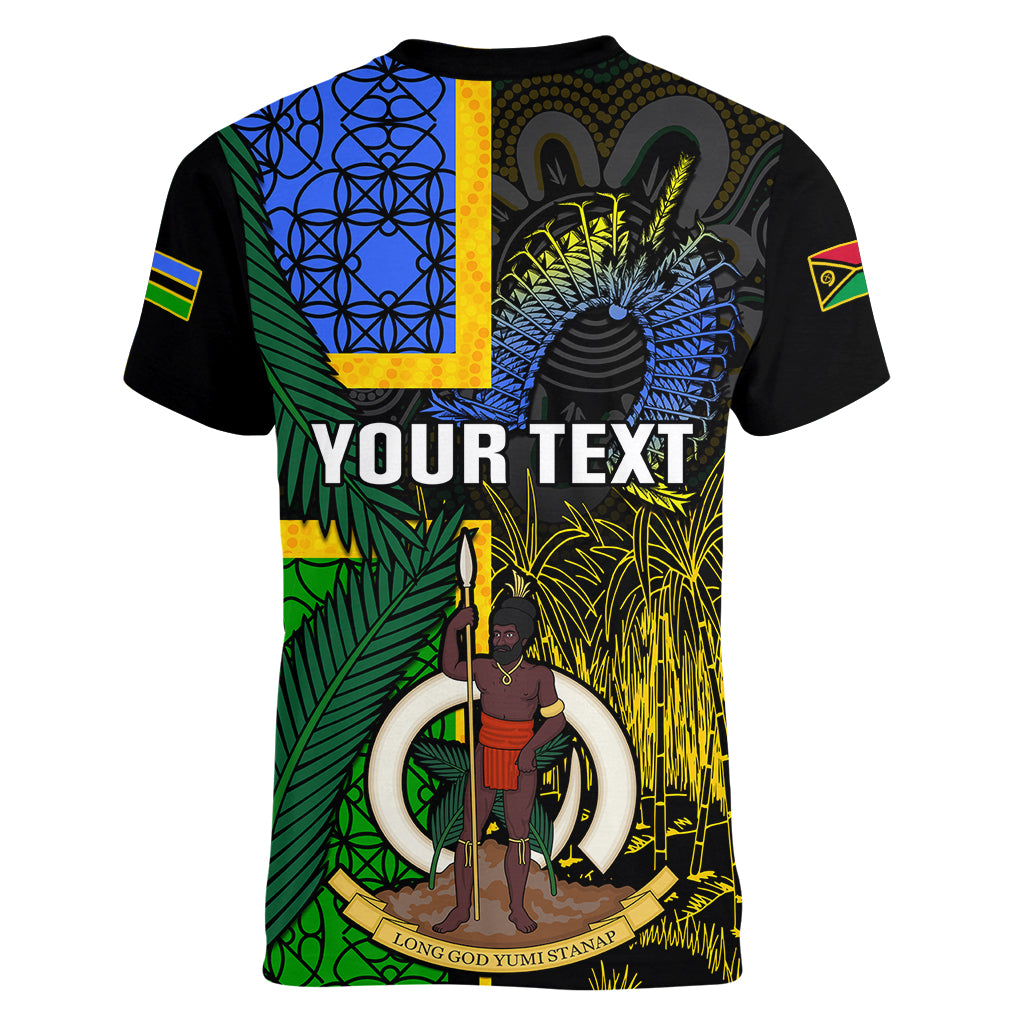 Personalised South Sea Islanders Women V Neck T Shirt Kanakas With Vanuatu Coat Of Arms LT14 - Polynesian Pride