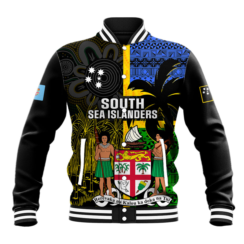 Personalised South Sea Islanders Baseball Jacket Kanakas With Fiji Coat Of Arms LT14 Unisex Black - Polynesian Pride