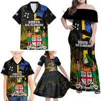 Personalised South Sea Islanders Family Matching Off Shoulder Maxi Dress and Hawaiian Shirt Kanakas With Fiji Coat Of Arms LT14 - Polynesian Pride