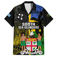 Personalised South Sea Islanders Family Matching Summer Maxi Dress and Hawaiian Shirt Kanakas With Fiji Coat Of Arms LT14 Dad's Shirt - Short Sleeve Black - Polynesian Pride