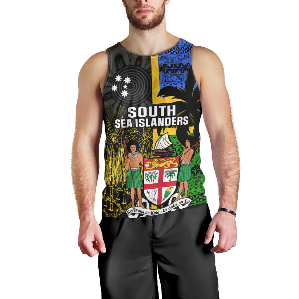 Personalised South Sea Islanders Men Tank Top Kanakas With Fiji Coat Of Arms LT14 - Polynesian Pride