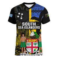 Personalised South Sea Islanders Women V Neck T Shirt Kanakas With Fiji Coat Of Arms LT14 Female Black - Polynesian Pride