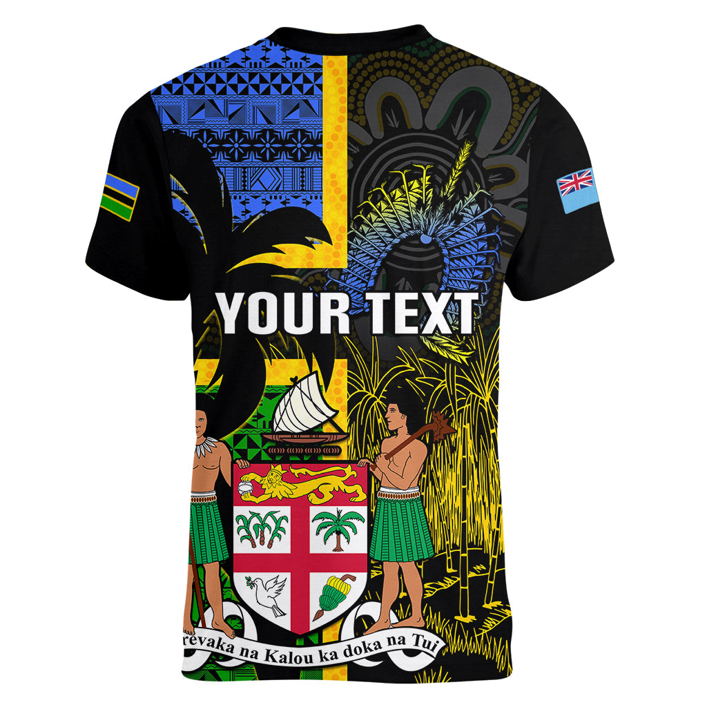 Personalised South Sea Islanders Women V Neck T Shirt Kanakas With Fiji Coat Of Arms LT14 - Polynesian Pride