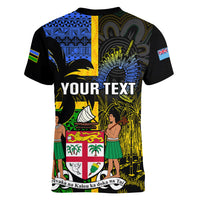 Personalised South Sea Islanders Women V Neck T Shirt Kanakas With Fiji Coat Of Arms LT14 - Polynesian Pride