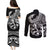 Personalised Polynesia Couples Matching Puletasi Dress and Long Sleeve Button Shirts Fish Hook Tattoo Go Fishing Polynesian Pattern Black LT14 - Polynesian Pride