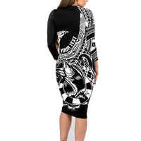 Personalised Polynesia Family Matching Long Sleeve Bodycon Dress and Hawaiian Shirt Fish Hook Tattoo Go Fishing Polynesian Pattern Black LT14 - Polynesian Pride
