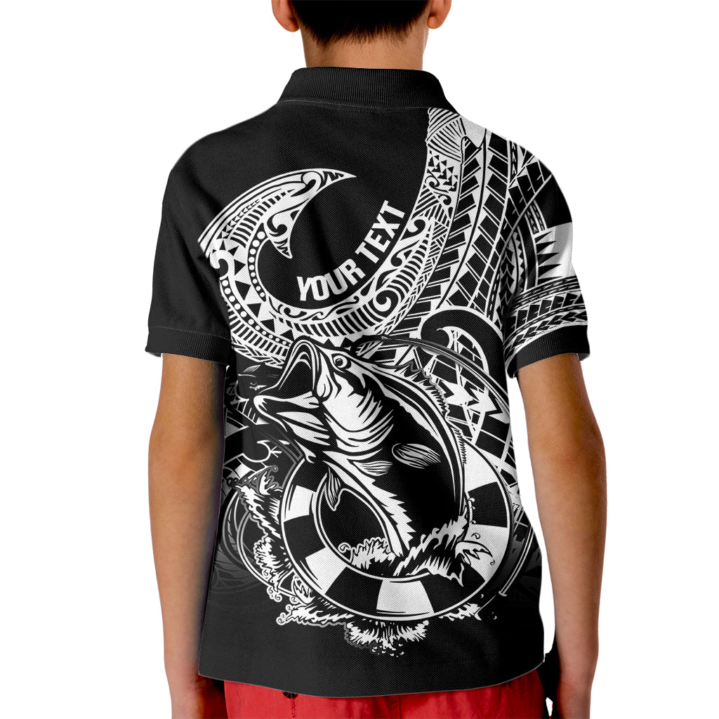 Personalised Polynesia Kid Polo Shirt Fish Hook Tattoo Go Fishing Polynesian Pattern Black LT14 - Polynesian Pride