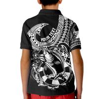 Personalised Polynesia Kid Polo Shirt Fish Hook Tattoo Go Fishing Polynesian Pattern Black LT14 - Polynesian Pride