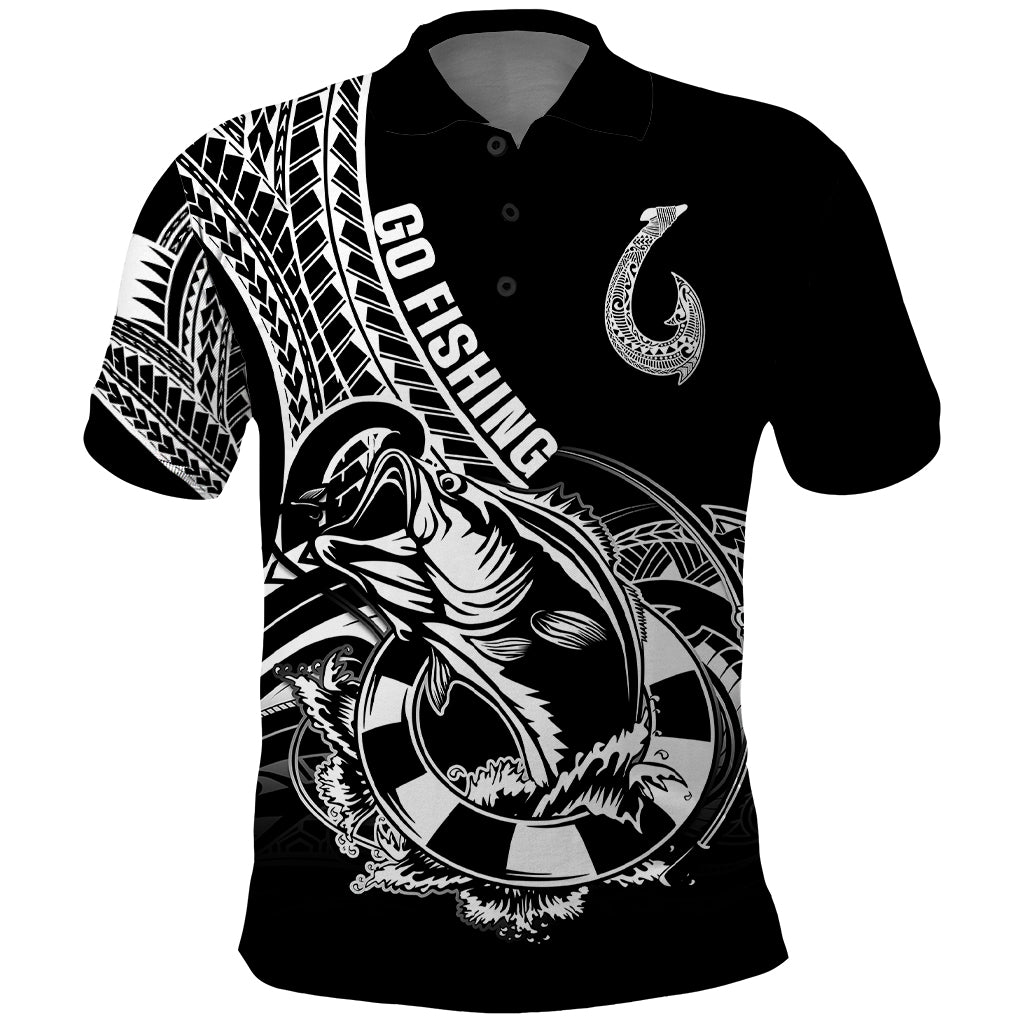Personalised Polynesia Polo Shirt Fish Hook Tattoo Go Fishing Polynesian Pattern Black LT14 Black - Polynesian Pride