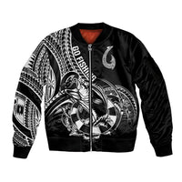 Personalised Polynesia Sleeve Zip Bomber Jacket Fish Hook Tattoo Go Fishing Polynesian Pattern Black LT14 Unisex Black - Polynesian Pride
