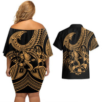 polynesia-couples-matching-off-shoulder-short-dress-and-hawaiian-shirt-fish-hook-tattoo-go-fishing-polynesian-pattern-gold