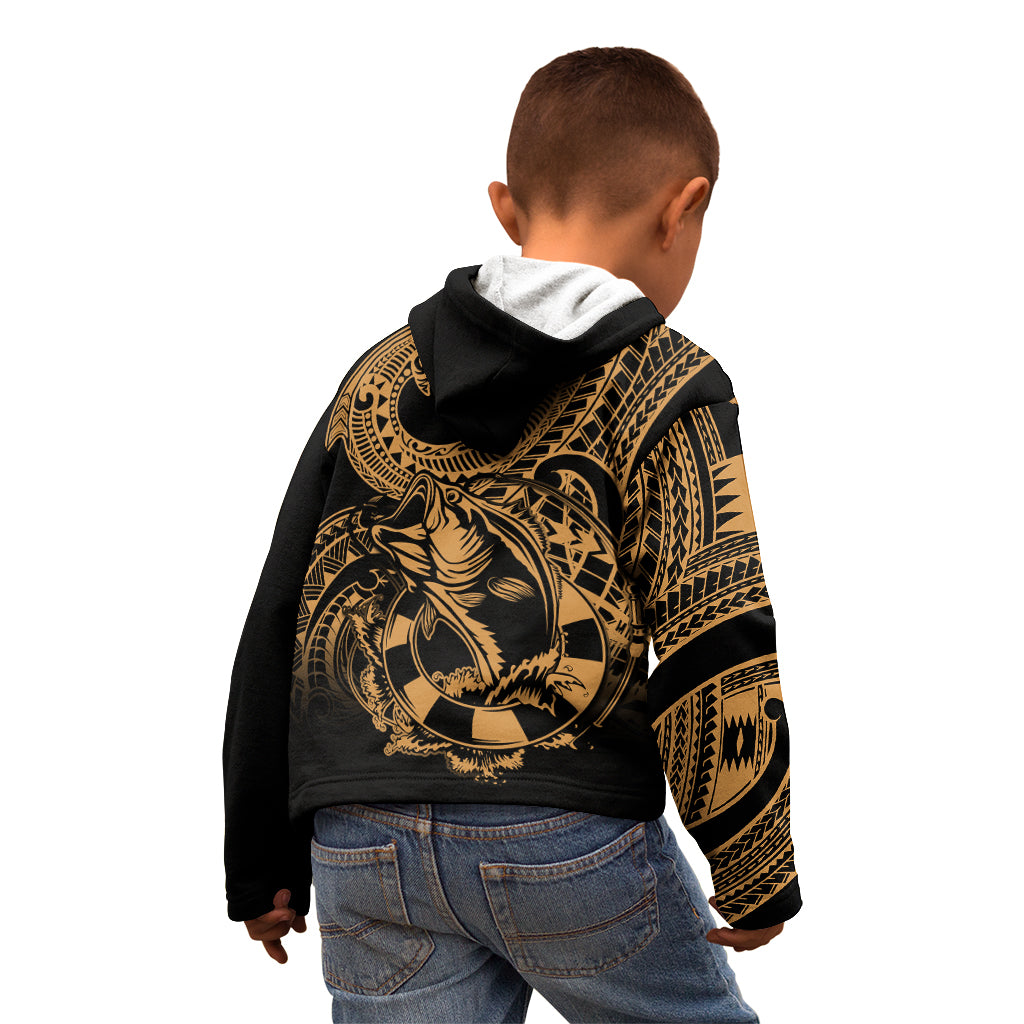 Polynesia Kid Hoodie Fish Hook Tattoo Go Fishing Polynesian Pattern Gold LT14 - Polynesian Pride