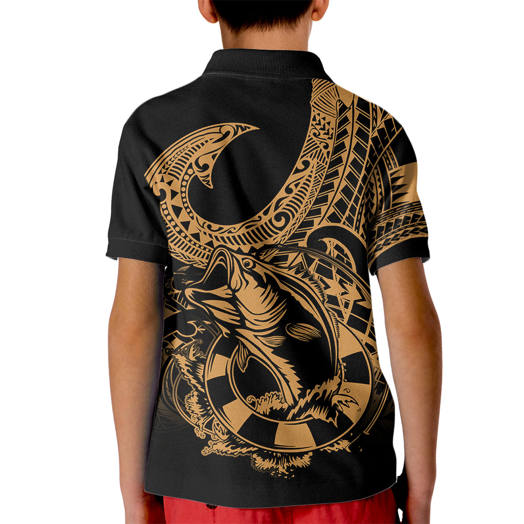 Polynesia Kid Polo Shirt Fish Hook Tattoo Go Fishing Polynesian Pattern Gold LT14 - Polynesian Pride
